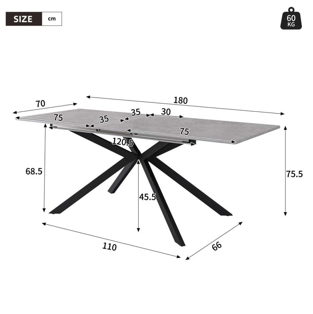 Tavolo da pranzo allungabile automatico in MDF e metallo effetto cemento nero e grigio