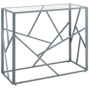 Consolle Piano Vetro Trasparente Struttura Metallo Argento 100 x 40 cm Glam Modern