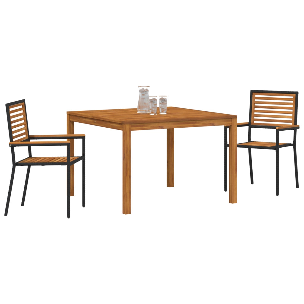 Set da Pranzo da Giardino  3 Pezzi Rattan Polipropilene Nero Acacia