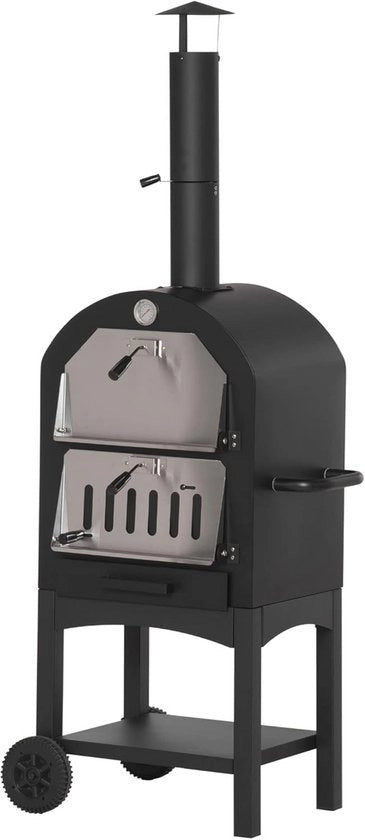 Griglia 2 in 1 all'aperto per Pizza e BBQ con Copertura e Piatto per Pizza - 63 cm Forno a Legna per Pizza Perfetta