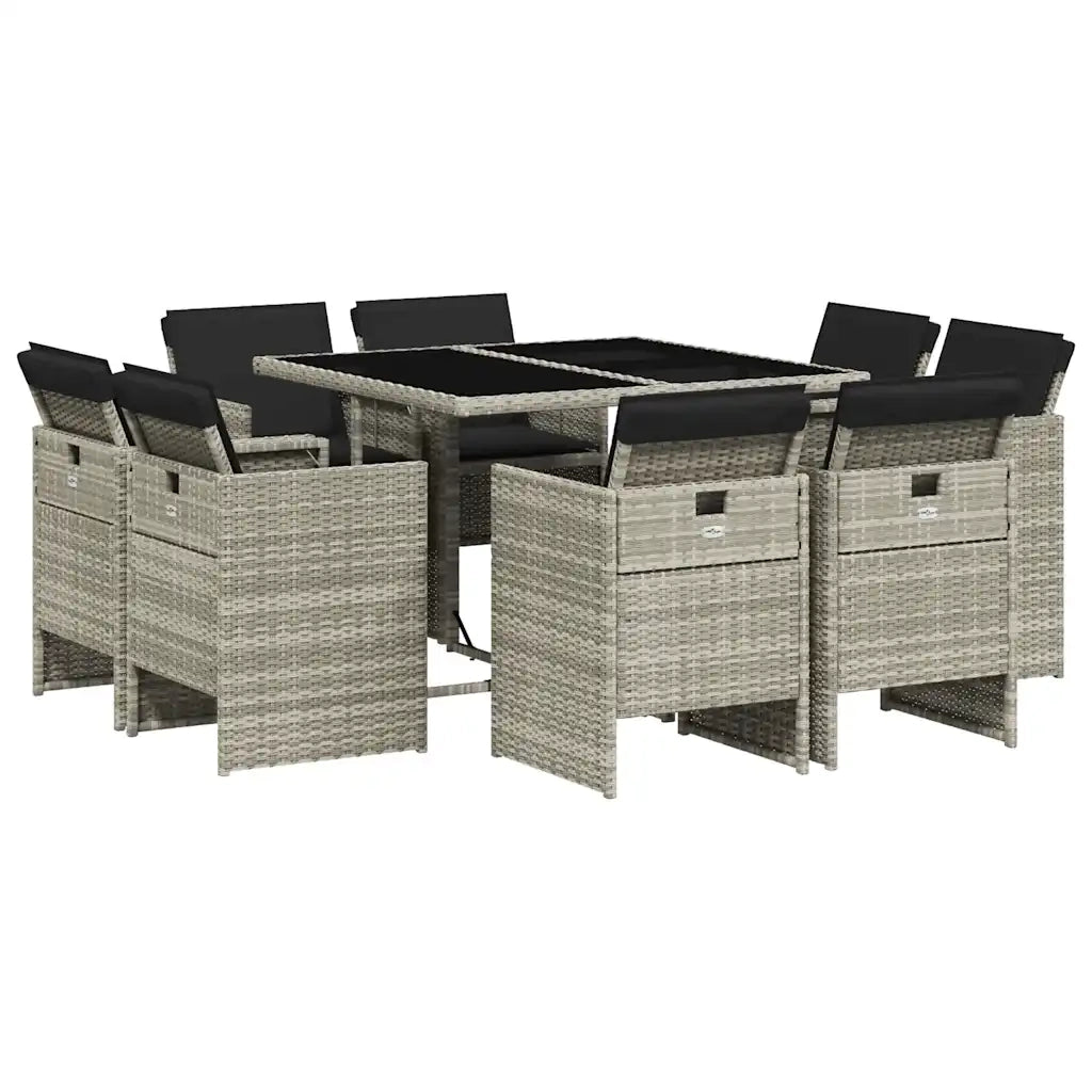 Set Pranzo da Giardino 9pz con Cuscini Grigio Chiaro Polyrattancod mxl 88075
