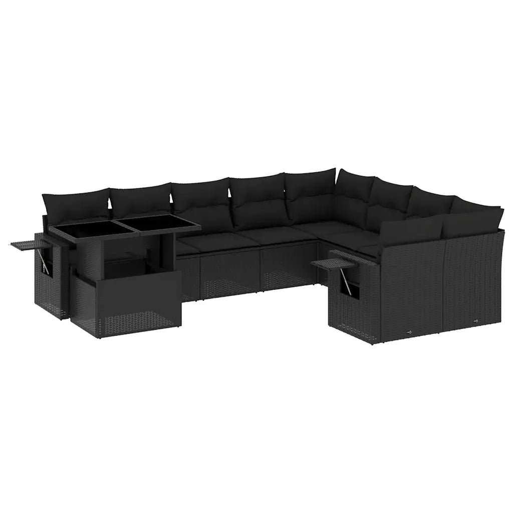 Set Divani da Giardino 10pz con Cuscini in Polyrattan Nero