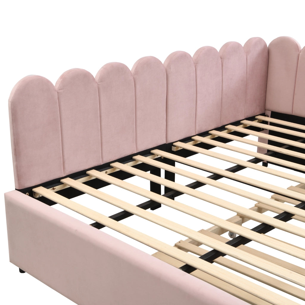 DESMIU Letto estraibile 140 × 200 cm 2 posti con secondo letto e schienale floreale, senza materasso, rosa