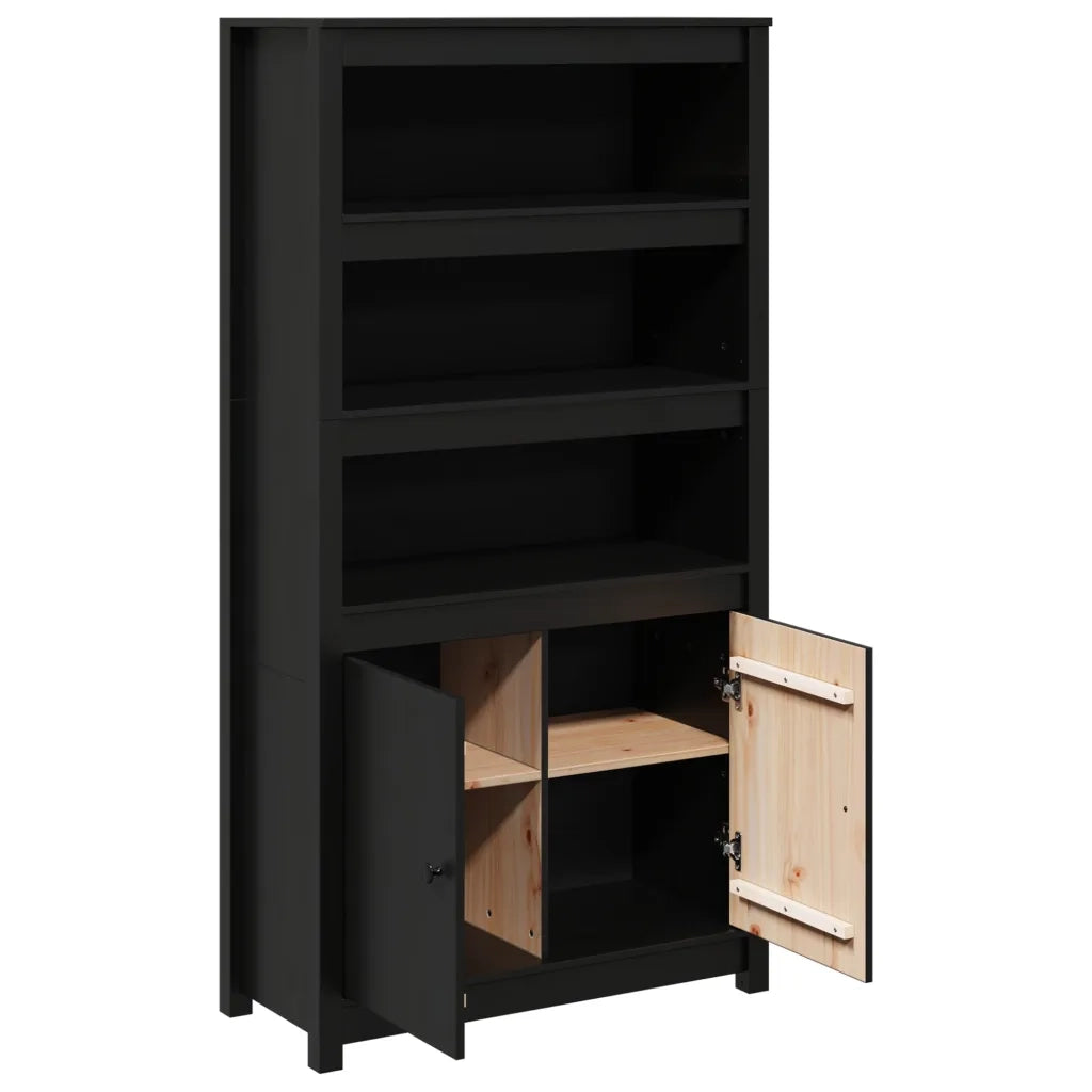 Credenza Nera 80x35x154 cm in Legno Massello di Pino 823523