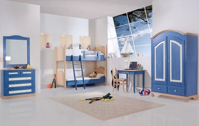Cameretta da letto a castello legno massello colore blu - Mobili 2G