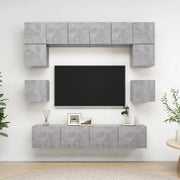 Set di Mobili Porta TV 8 pz-Credenza per TV Grigio Cemento in Legno Multistrato 270196