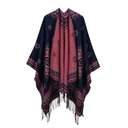 Nuovo scialle/mantella in jacquard di cashmere alla moda con spacchi, spesso e ampio, da donna.