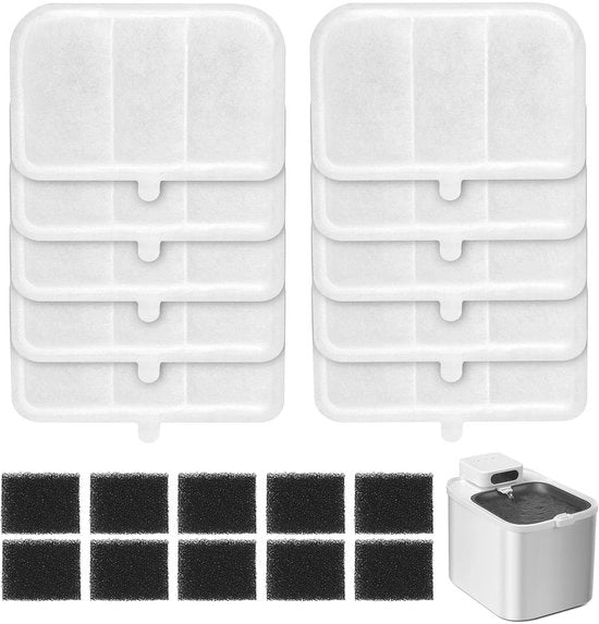 Filtri per Drinkfontein - 10 filtri sostitutivi per secchielli automatici per gatti con resina e carbone attivo per filtrare il pelo e migliorare gli odori (10 filtri + 10 spugnette)