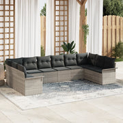 Set di Divano da Giardino  10 Pezzi con Cuscini Grigio Chiaro Polirattan