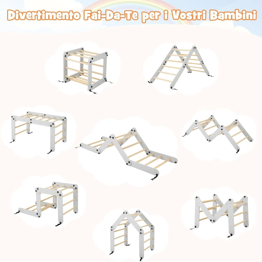 5 in 1 Set da Arrampicata per Bambini, Giochi da Arrampicata Pieghevoli in Legno con Rampe Regolabili e Reversibili, Scala da Arrampicata per Bambini 3+ Anni (Grigio)