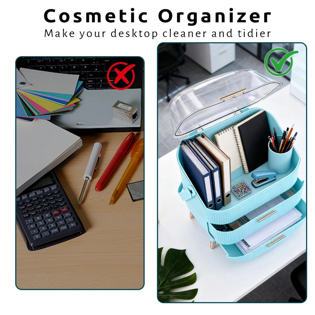 ZMH Porta trucchi da scrivania con più cassetti contenitore per cosmetici azzurro 29 x 19 x 38 cm