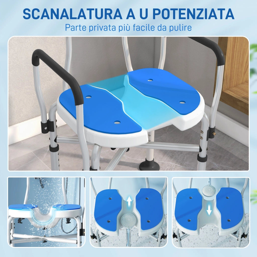 Sedia da Doccia Seduta Scanalata  Altezza Regolabile e Piedini Antiscivolo Blu