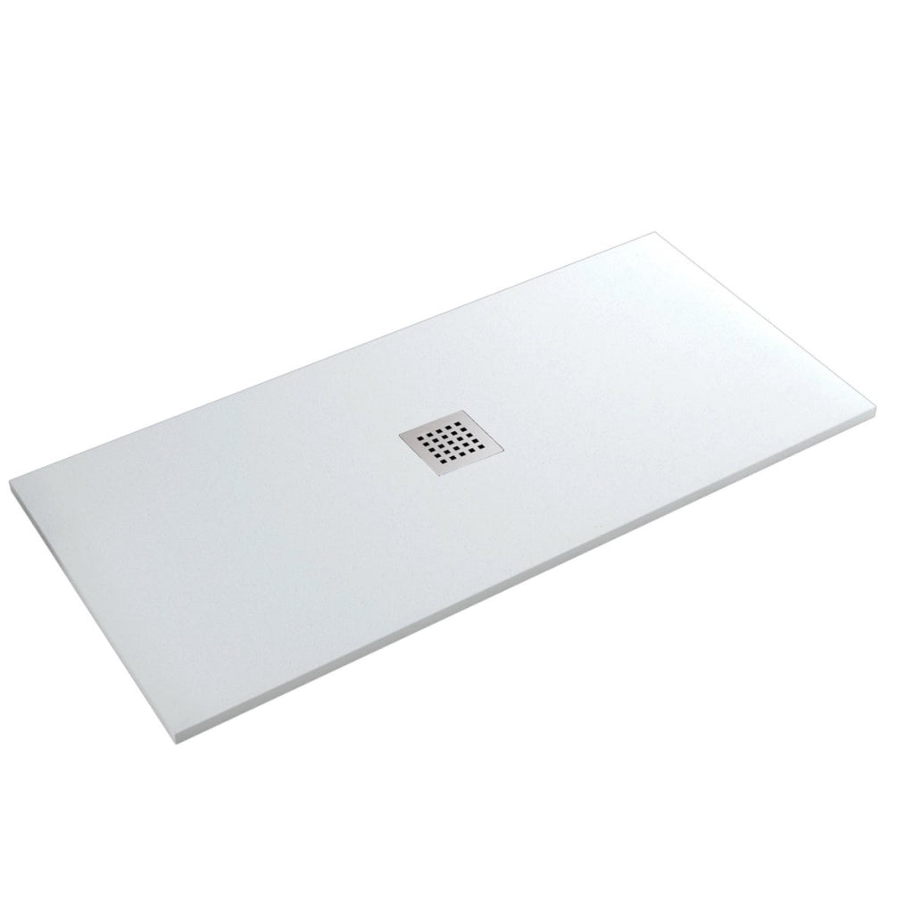 Piatto doccia in marmo resina effetto pietra con foro centrale bianco chic, misura 90x110