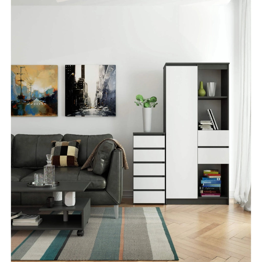 Cassettiera AKORD CL5 Cassettiera Grigia Grafite 40 cm 5 cassetti inserto frontale Bianco 40x35x92 cm