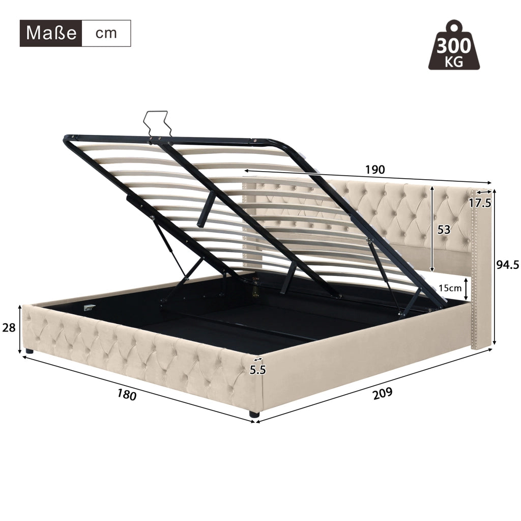 Letto matrimoniale contenitore 180x200 cm in velluto beige