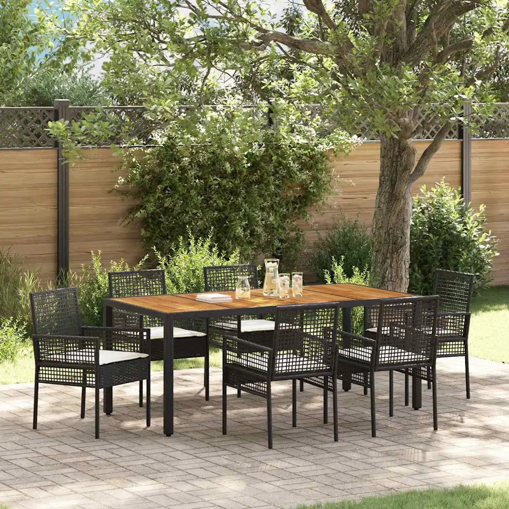 Set da Pranzo per Giardino 7 pcs Nero polyrattan 3334905