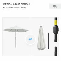 Ombrellone da Giardino Rotondo con Manovella e Inclinabile a 3 Livelli, Ø265x240 cm, Crema
