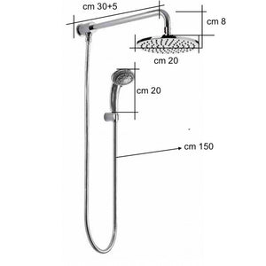 Kit doccia deviatore con doccetta, soffione 20 cm e braccio 30 cm