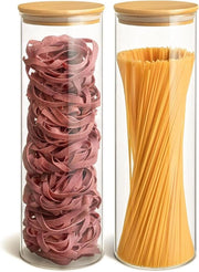 Set di contenitori in vetro per magazzino da 2 - contenitori a chiusura ermetica con coperchi in bambù - contenitore per spaghetti - grande capacità 1900ml dispensatore di riso