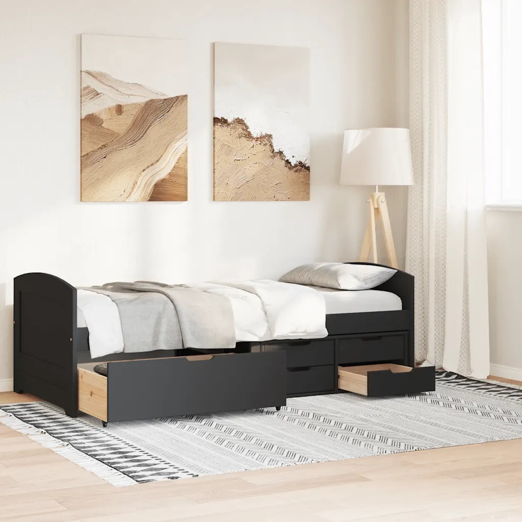 Dormeuse con 5 Cassetti senza Materasso-Divano Letto Nero 90x200 cm IRUN