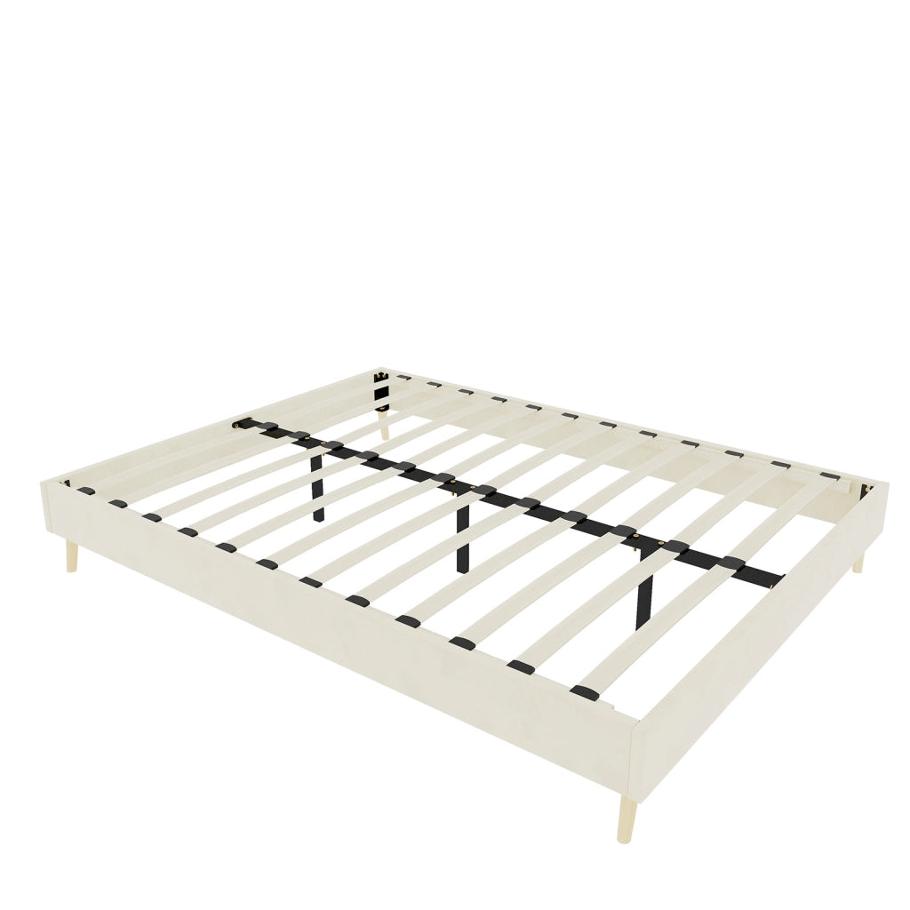LETTO 140x200 cm Beige in tessuto e metallo con testiera alta