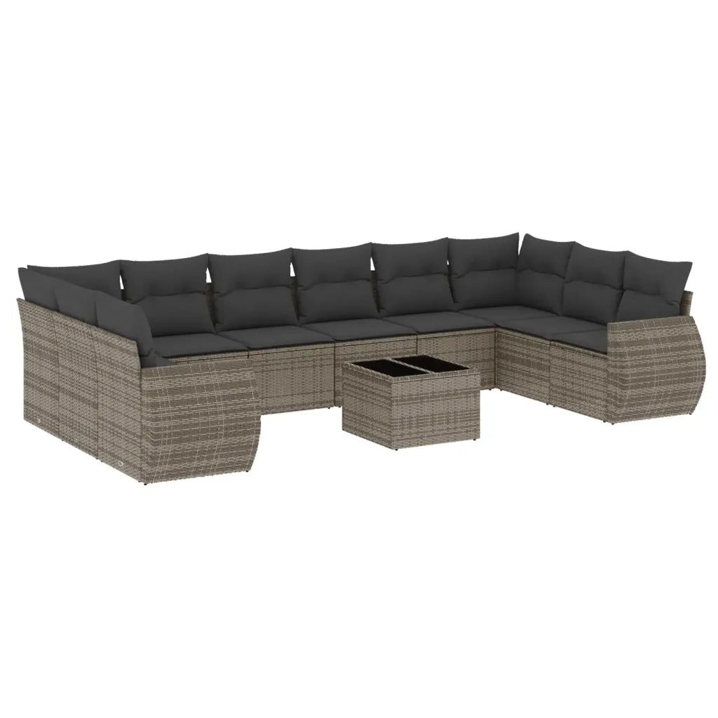 Set Divani da Giardino 11 pz con Cuscini in Polyrattan Grigio