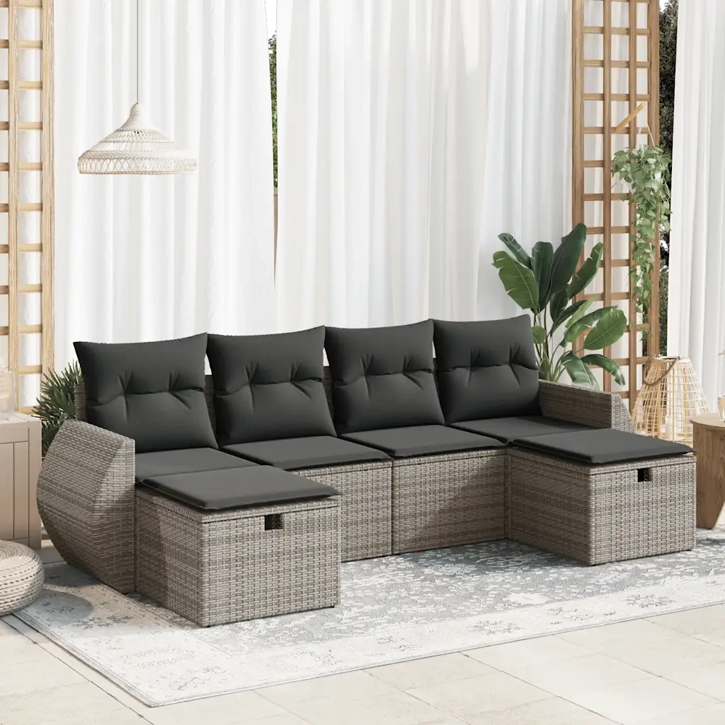 vidaXL Set Divano da Giardino 6 pz con Cuscini Grigio in Polyrattan