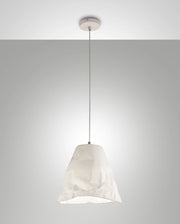 Lampada a Sospensione Crumple in Ceramica e Metallo Bianco, Attacco E27, Design Elegante e Moderno, Ideale per Illuminazione d'Interni