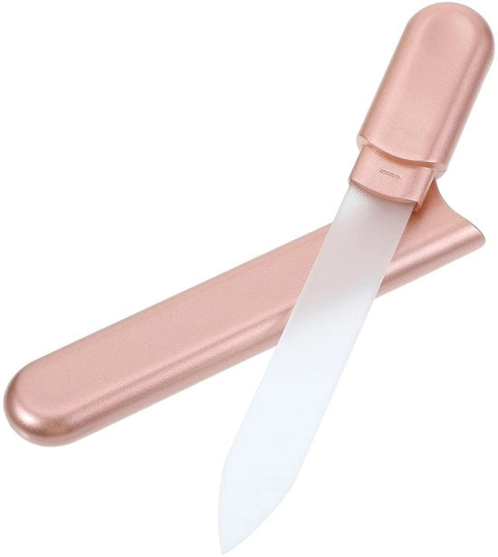 Vijl per unghie in vetro - doppio lato - cura delicata - per unghie naturali - per viaggi - rosa oro - 5,31 × 0,75 × 0,9 cm - vijl in vetro