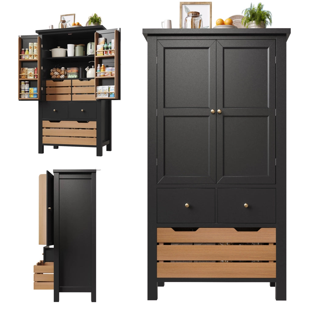 Credenza da cucina nera 80x40x140 cm con 5 cassetti