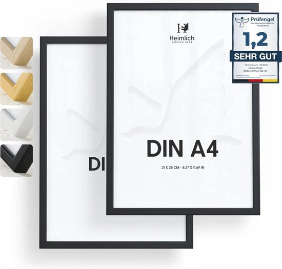 Doppio pacchetto di cornici per foto DIN A4 - Cornici per foto in legno nero con vetro acrilico (2 pezzi)