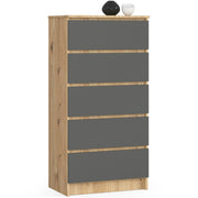 Cassettiera AKORD K60 Cassettiera Quercia Artisan 60 cm 5 cassetti inserto frontale Grigio Grafite 60x40x121 cm