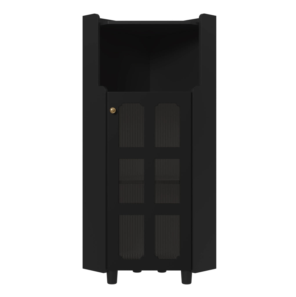 Mobile angolare nero in MDF con LED, 2 vani contenitore chiusi