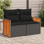 Divano da Giardino con Cuscini a 2 Posti-Sofa da Giardino-Divano da esterno Nero in Polyrattan 146836