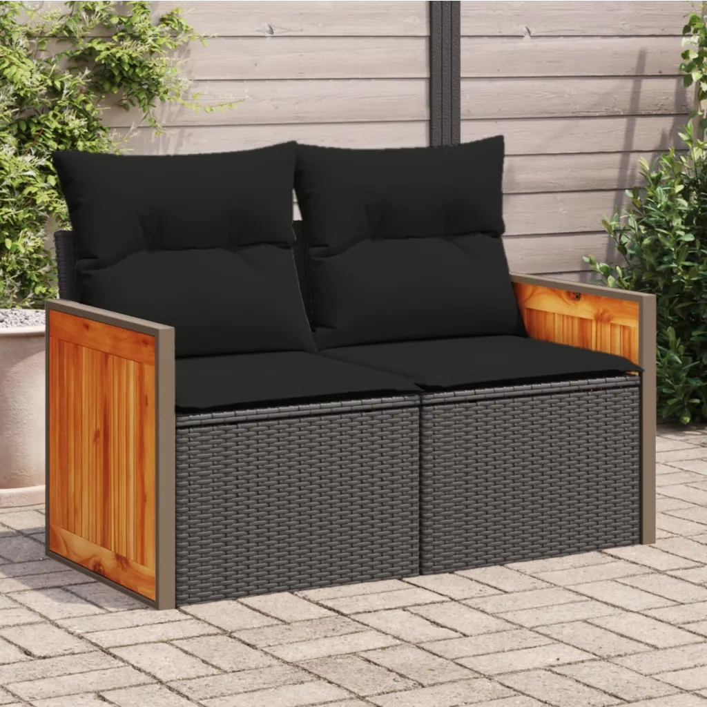 Divano da Giardino con Cuscini a 2 Posti-Sofa da Giardino-Divano da esterno Nero in Polyrattan 146836