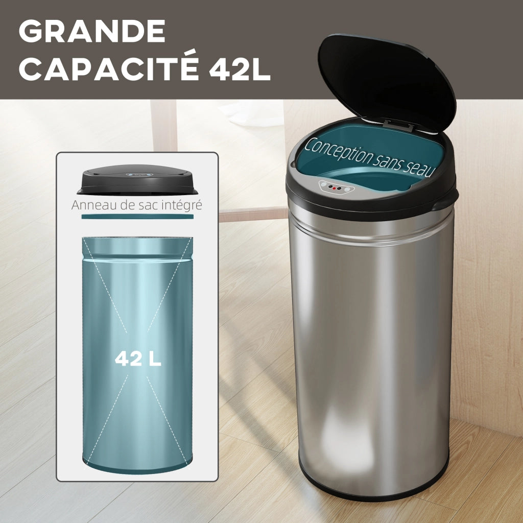 Cestino per Cucina Automatico 42L ¨C Zephmum ¨C Acciaio Inossidabile Argento 30.5x30.5x68cm