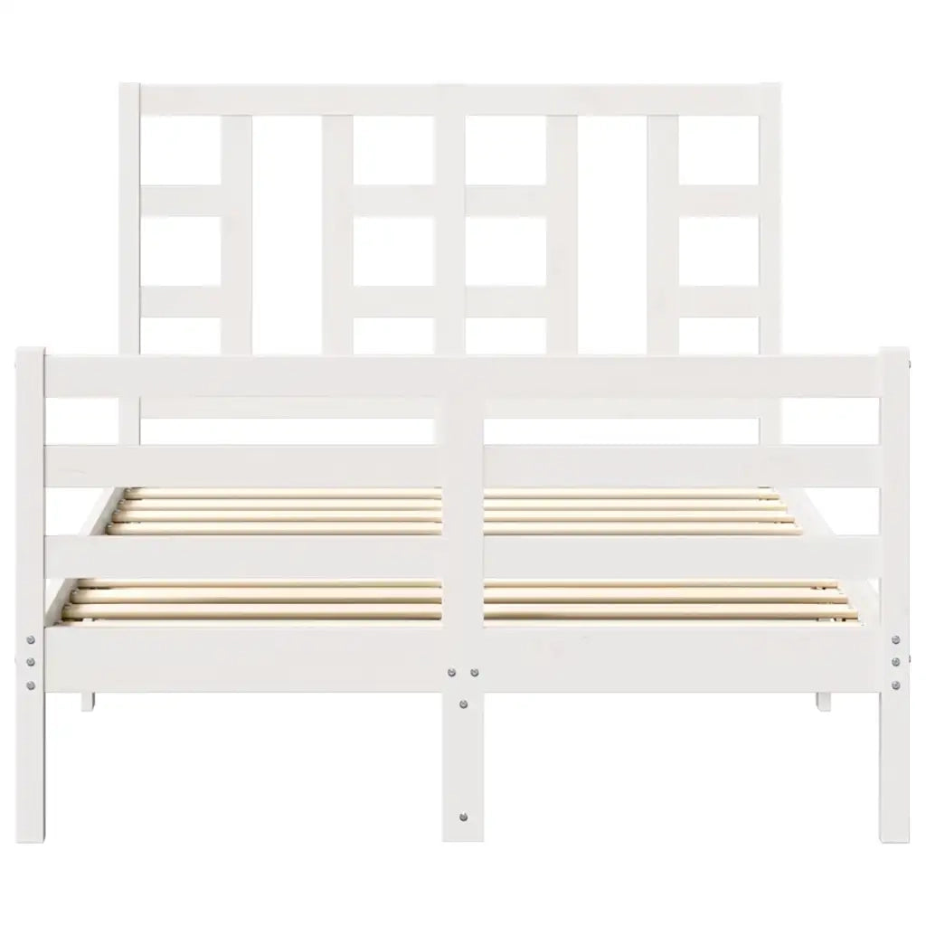 Giroletto con Testiera-Struttura Letto con testiera Bianco Small Double Legno Massello 913322