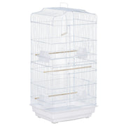 EasyComfort Gabbia per Uccelli Portatile con Maniglia, Vassoio Estraibile e Porte, Voliera per Pappagallini con Posatoi in Legno, Altalena e Ciotole per Cibo, 46.5x35.5x92cm, Bianco