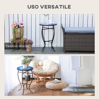 Tavolino da Giardino Ø35,5x53,5 cm in Metallo con Mosaico Blu