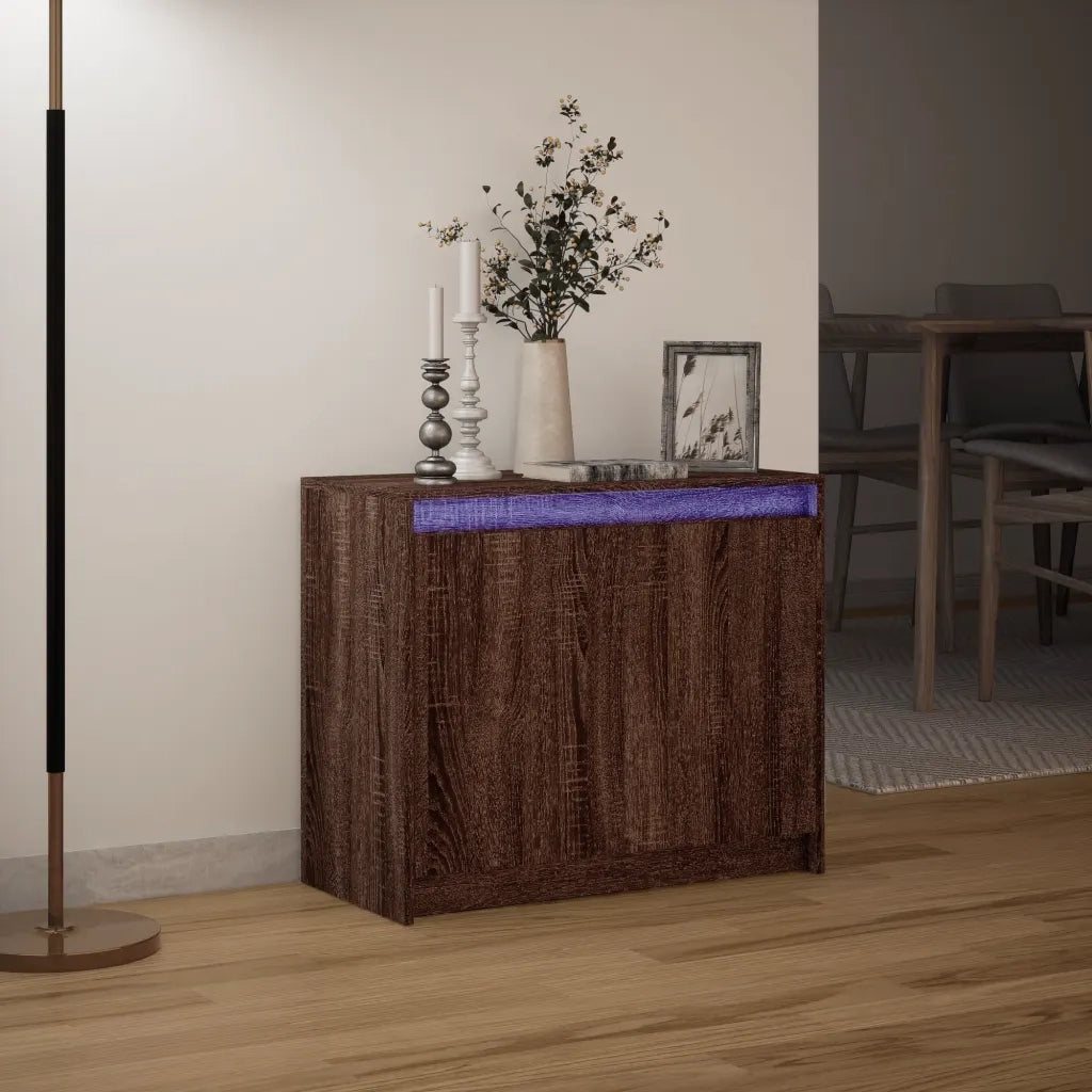 Credenza | Madia | Buffet da pranzo | Armadio da pranzo con LED Rovere Marrone 72x34x61 cm Legno Multistrato