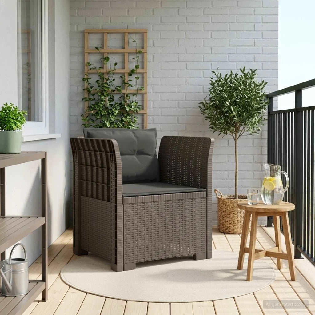 Sedia da giardino-Poltrona a 1 Posto con Cuscini Aspetto Rattan PP Grigio Chiaro 842489
