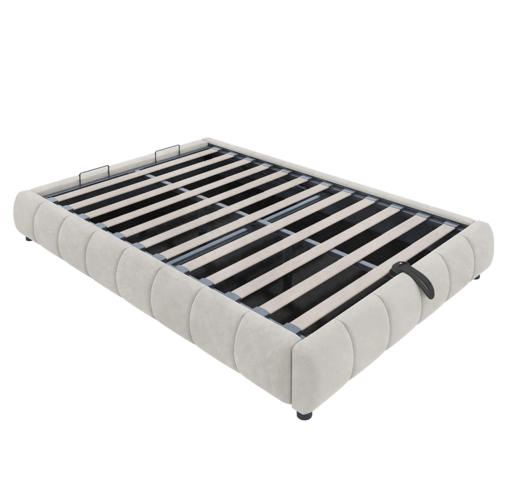 Letto imbottito 140x200 cm con contenitore, LED integrato e struttura idraulica
