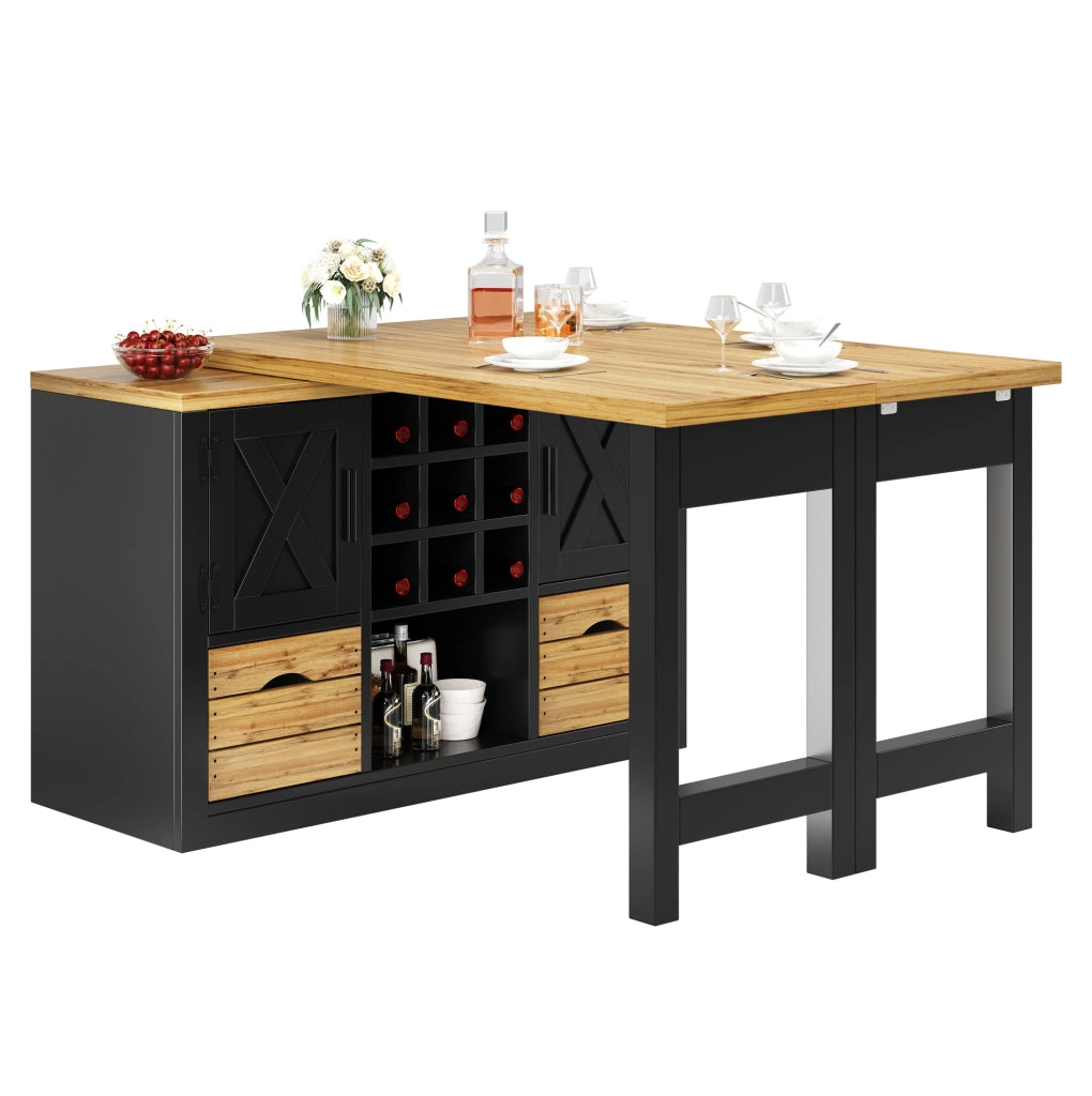 Tavolo da pranzo estensibile con sideboard girevole nero