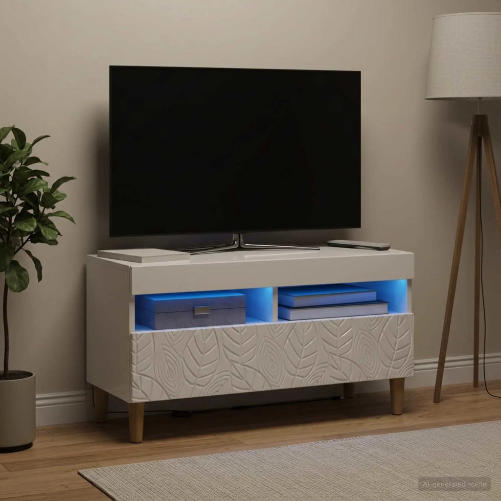 Mobile TV LED Bianco Lucido Legno ingegnerizzato 897219