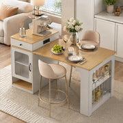 Tavolo allungabile con mobile contenitore e prese integrate MDF bianco e naturale 80 × 71~111~151 × 92 cm
