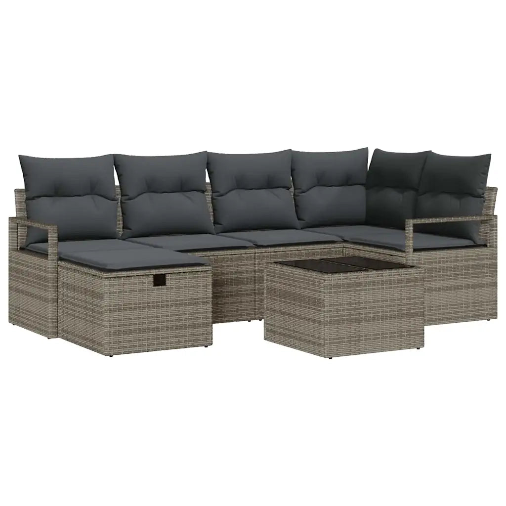 Set Divano da Giardino con cuscino 7 pcs Grigio Poly Rattan