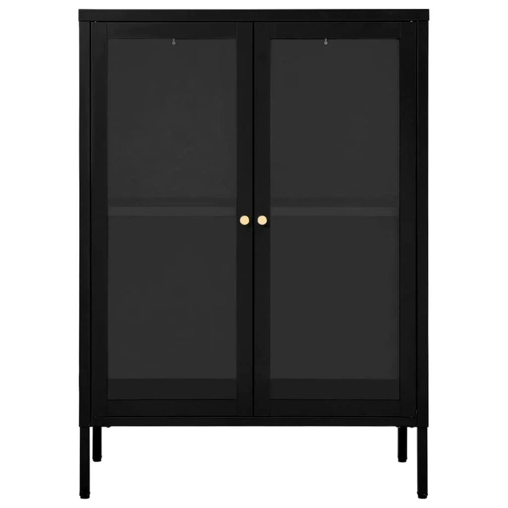 Buffet credenza cassettiera armadio mobile contenitore organizer per cucina soggiorno salotto 75 x 35 x 105 cm acciaio e vetro nero 02_0036120