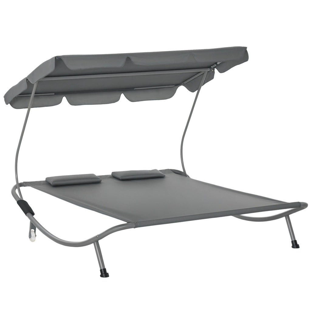 Lettino Matrimoniale 2 Posti Parasole Regolabile da Esterno e Giardino 200x175x134cm Grigio