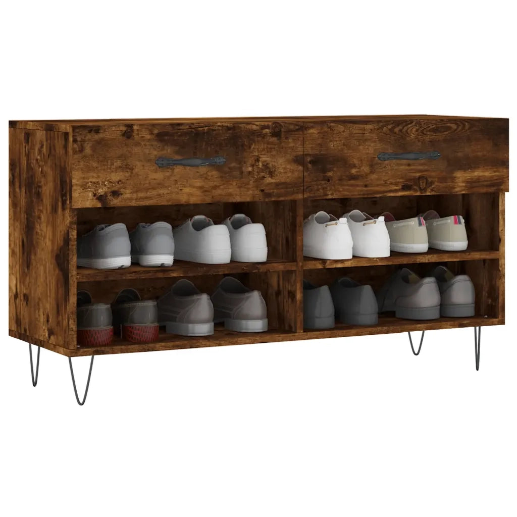 Panca Porta Scarpe | Scarpiera | Mobile per scarpe Rovere Fumo 102x35x55 cm Legno Multistrato