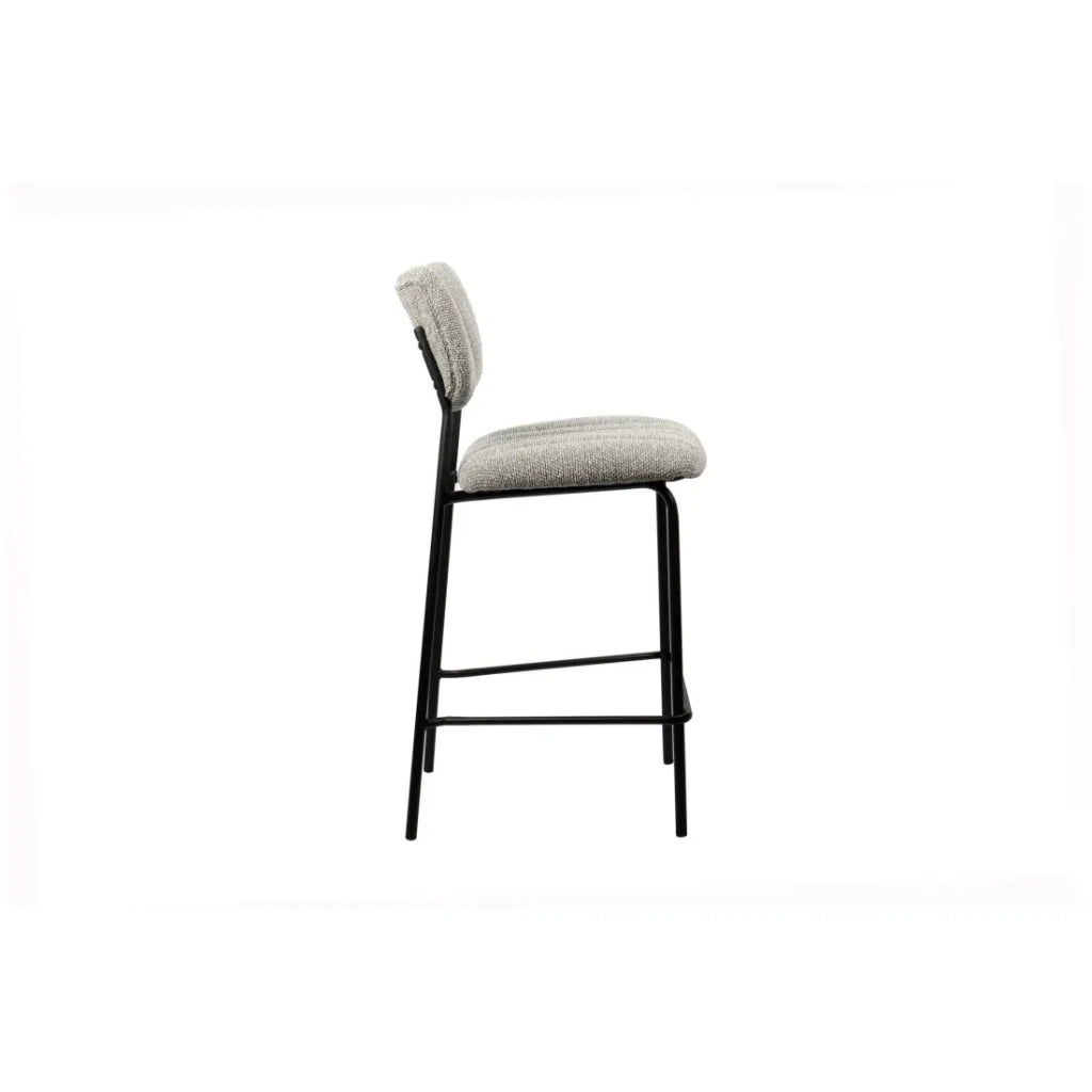 Sedia da banco VENTURA – Tessuto grigio chiaro – Piedi in metallo nero – Altezza 97 cm – Stile design/industriale